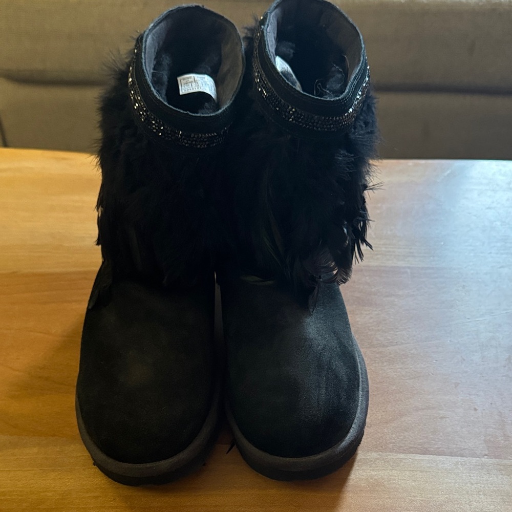 UGG Black Feathered Winter Boots